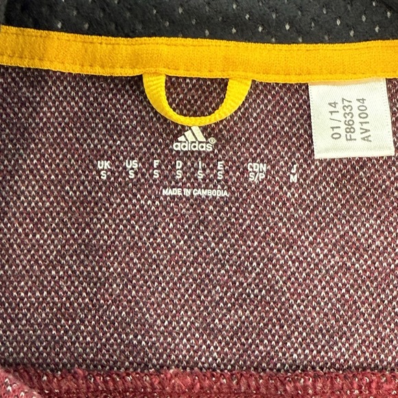 Adidas Men's Full Zip Fleece Track Jacket Maroon Red 3 Stripe Orange Logo Small - Picture 4 of 11